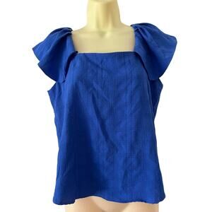 Cupio Blue Summer Blouse Woman Size Small Flutter Cap Sleeve Smocked Back